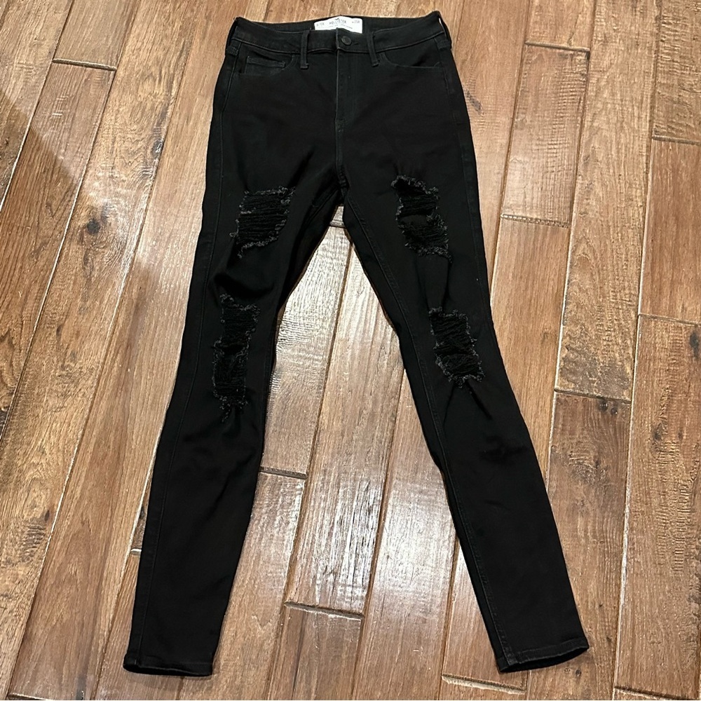 Hollister Curvy High Rise Super Skinny Black Ripped Jeans